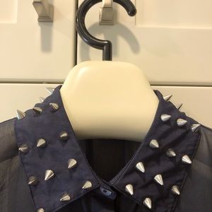 Sheer sleeveless blouse with studs on collar